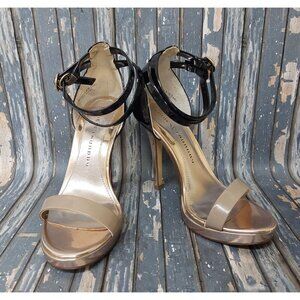 Chinese Laundry Imagination Strappy High Heels US 6M Gold Black & Tan Open Toe
